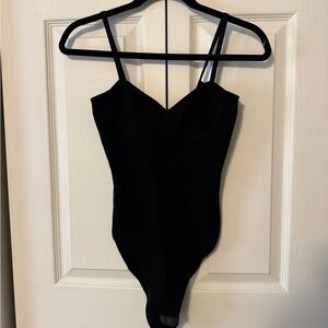 Zara Black Ribbed Sweetheart Neck Bodysuit